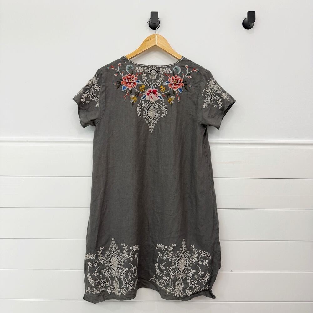 Women’s Johnny Was Assa Linen Draped Tunic Gray Embroidered Floral Small S - Picture 6 of 9